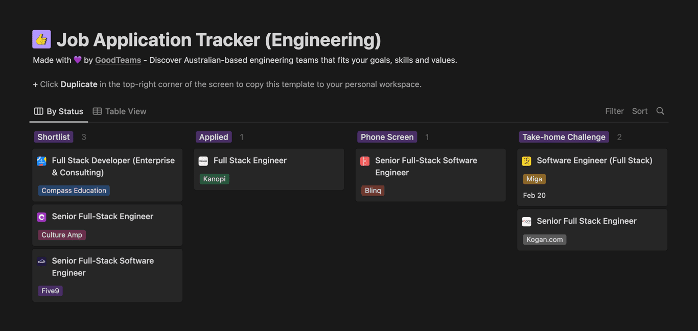 Job Application Tracker (Engineering) for Notion.