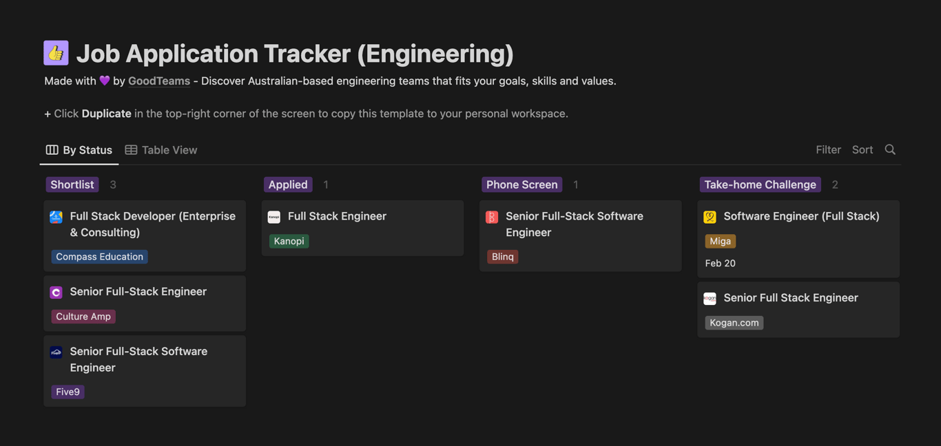 Job Application Tracker (Engineering) for Notion.
